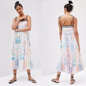 Anthropologie Pastel Patterned Pleated Midi Dress